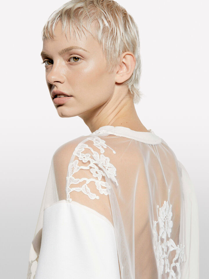 T-shirt bianco panna in pizzo  - t-shirt a manica corta da donna - Bianco Panna | Sisley image number 4